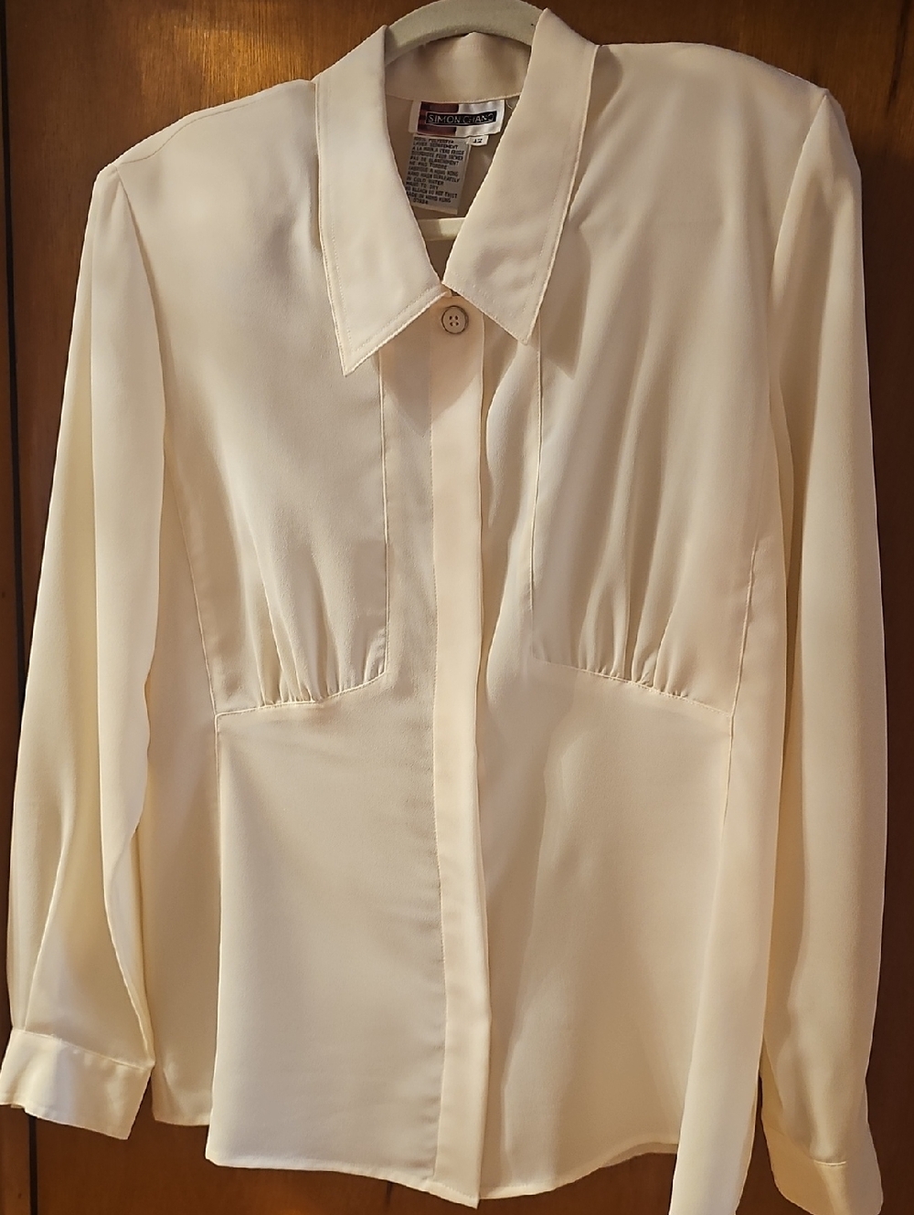 Simon Chang Cream Button-Front Collared Blouse